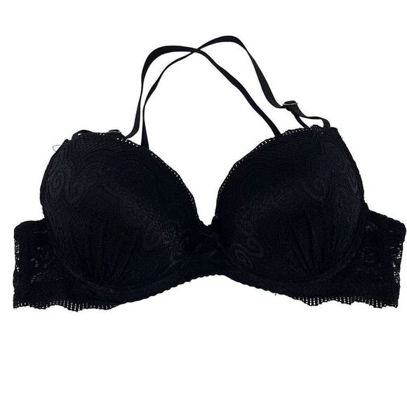 Womens Underwired‎ Bra Lace Crisscross Back Padded Cup Black Size 34B - Picture 1 of 4